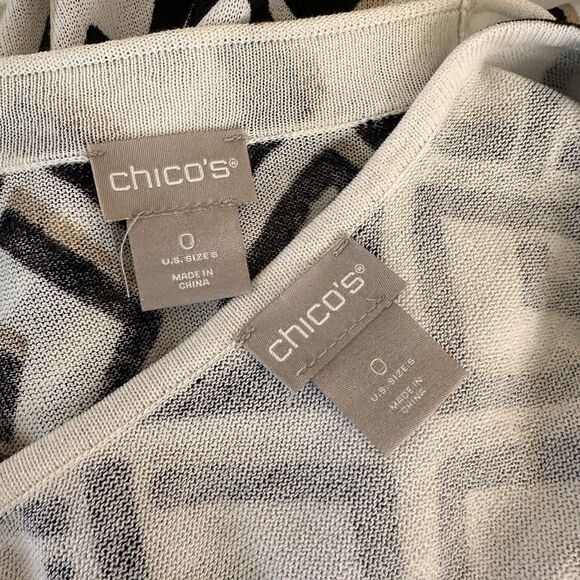 Chico’s Neutral Geometric Sweater Set Tank Size 0 SMALL V-Neck Top Career - Picture 7 of 8